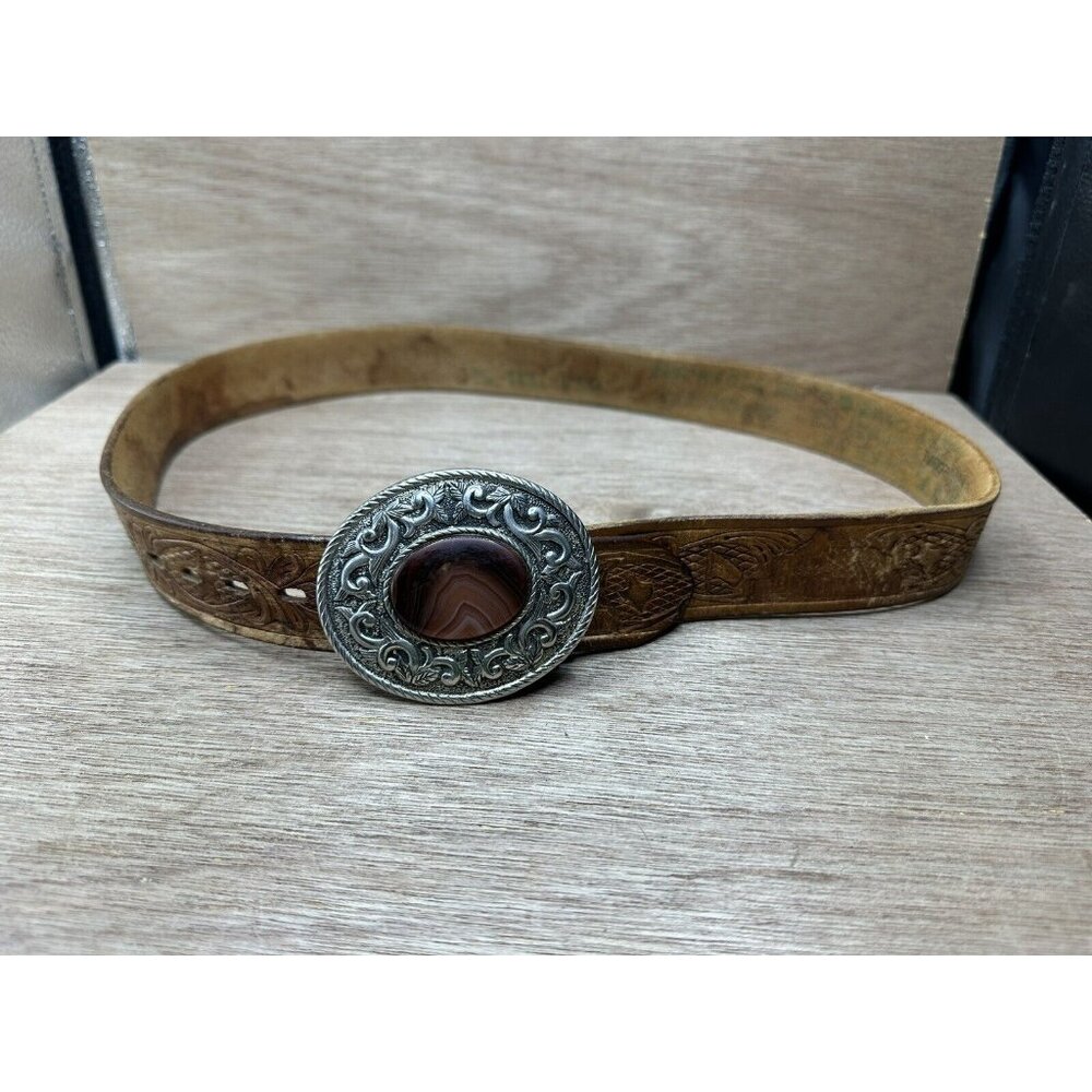 Leather Texas Alamo Leather Belt With Agate 28-32
